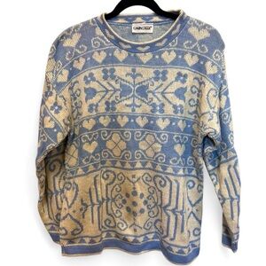 Vintage 80s Cabin Creek Sweater Pastel Blue/Off White Made in USA Size Medium